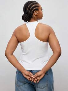 Maija Maglietta senza maniche estiva per taglie forti, outfit elegante da insegnante, nuovo outfit casual da aeroporto per donne 2026, top corto aderente con vita segnata, abbigliamento casual estivo, stile casual business, basic versatile, vestibilità lusinghiera, adatto per vacanze urbane, festival musicali delle isole, San Valentino, spiaggia del Giorno dell'Indipendenza, ufficio, festa in spiaggia, casual - Bianco - Visualizzare 2