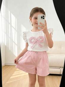 Quần short denim dáng rộng thoải mái, ngọt ngào, dễ thương dành cho bé gái. - Hồng - Xem 3