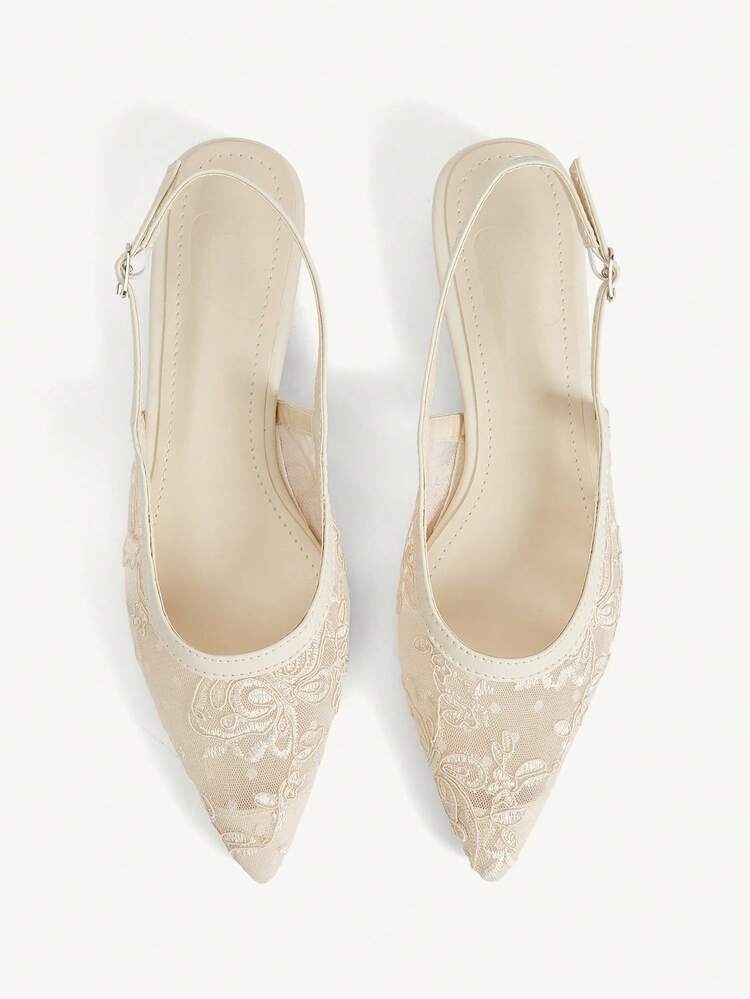 CUCCOO CHICEST Women Shoes Pointed Coarse Heel Light Apricot Lace Mesh Back Lift Sexy Fashion Elegant With Skirt Daily Versatile Banquet Party Ladies Flat Shoes Back Lift Empty Shoes