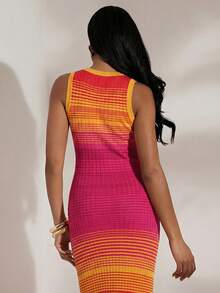 Opulessa Women's Round Neck Color Block Casual Vacation Date Knit Dress - Multicolor - View 5