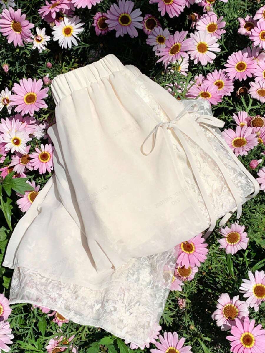 Franclia Quần dài nữ bằng vải chiffon màu mơ, thêu họa tiết, xẻ tà bên hông và thắt lưng, dáng rộng, thích hợp cho các hoạt động mùa xuân, dạo vườn, cắm trại, dã ngoại, tiệc trà mùa hè, đi biển, kỳ nghỉ và mặc thường ngày.