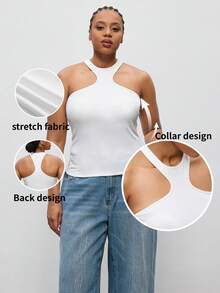 Maija Maglietta senza maniche estiva per taglie forti, outfit elegante da insegnante, nuovo outfit casual da aeroporto per donne 2026, top corto aderente con vita segnata, abbigliamento casual estivo, stile casual business, basic versatile, vestibilità lusinghiera, adatto per vacanze urbane, festival musicali delle isole, San Valentino, spiaggia del Giorno dell'Indipendenza, ufficio, festa in spiaggia, casual - Bianco - Visualizzare 7