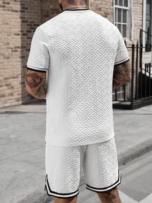 Manfinity Homme Men's Short Sleeve Textured Fabric T-Shirt Set, Suitable For Home, Outings, And Sports Wear - White - View 2