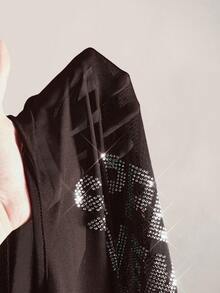 SHEIN ICON 加大码 Y2k 夏季黑色网纱透视性感水钻亮片女士水钻字母网纱露背紧身吊带背心 - 棕色 - 查看 9