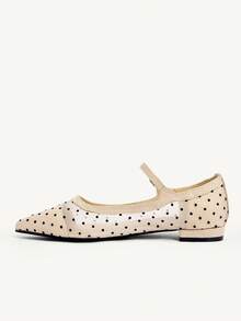 CUCCOO CHICEST Zapatos de mujer de punta estrecha y tacón bajo, con estampado de lunares en color albaricoque, malla y hebilla. Diseño de estilo sencillo y elegante, ideal para primavera y verano, versátil para uso diario y de oficina. - Albaricoque - Ver 7