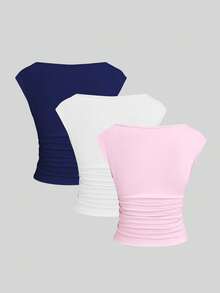 Sweetra 3pcs/Set Sexy Backless Breathable Moisture-Wicking Fitted Short Sleeve Top/T-Shirt For Women - Multicolor - View 2