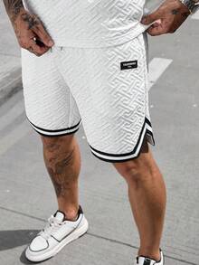Manfinity Homme Men's Short Sleeve Textured Fabric T-Shirt Set, Suitable For Home, Outings, And Sports Wear - White - View 4