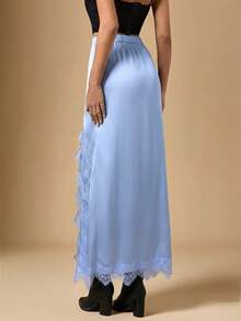Briarwyn Falda larga de cintura alta azul claro para mujer en verano, otoño, elegante, falda casual de satén para fiestas, Día de San Valentín, vacaciones de primavera para mujer - Celeste - Ver 2