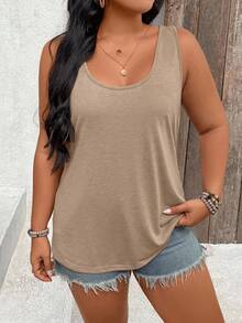Linhara CURVE Plus Size Sleeveless Top, Comfortable & Fashionable Texture, Versatile Flattering Backless Design, Suitable For Commute, Dating, Vacation - Brown - View 3