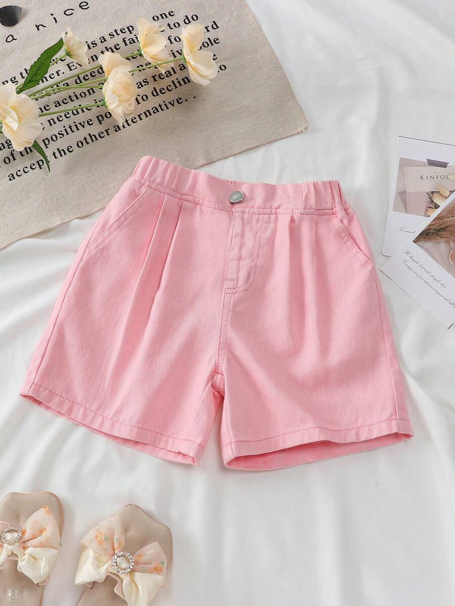 Quần short denim dáng rộng thoải mái, ngọt ngào, dễ thương dành cho bé gái. - Hồng - Xem 1