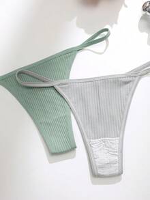Snug Zone 12pcs Women's Ribbed Thong Panties - Multicolor - View 6