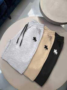 Chillumni Bộ 3 quần short thể thao nam cổ điển, họa tiết ngựa tối giản, cạp chun có dây rút, phù hợp mặc hàng ngày, thiết kế unisex, mùa hè. - màu đen - Xem 4