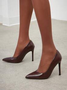 SHUZIA Women's Elegant Chic Sexy Pointy Toe Gold Stiletto Pumps - Burgundy - View 3