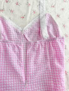 Flirla Women's Summer Lace Plaid Strap Mini Dress Golf White Sexy - Pink - View 5