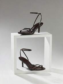 SHUZIA Giày sandal cao gót mũi tròn quai ngang mắt cá chân thanh lịch tối giản dành cho nữ. - Màu nâu Sô-cô-la - Xem 7