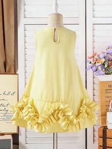 SHEIN Glamorique Kids Young Girls Elegant Princess Sleeveless Mid-Length Dress, Suitable For Outings, Parties And Other Occasions - Yellow - View 2