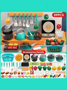 仿真厨房玩具套装，配有烹饪工具，非常适合男孩女孩角色扮演游戏 - 綠色 - 查看 12