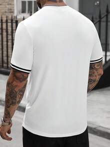 Manfinity Homme Men's Round Neck Short Sleeve T-Shirt, Ribbed Cuff Design, All-Match Minimalist Style, White Short Sleeve Tee, Casual Versatile - White - View 2