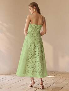 MOTF PREMIUM Vestido elegante francés, vestido de línea A con estampado de rosas sin tirantes para damas - Verde - Ver 2