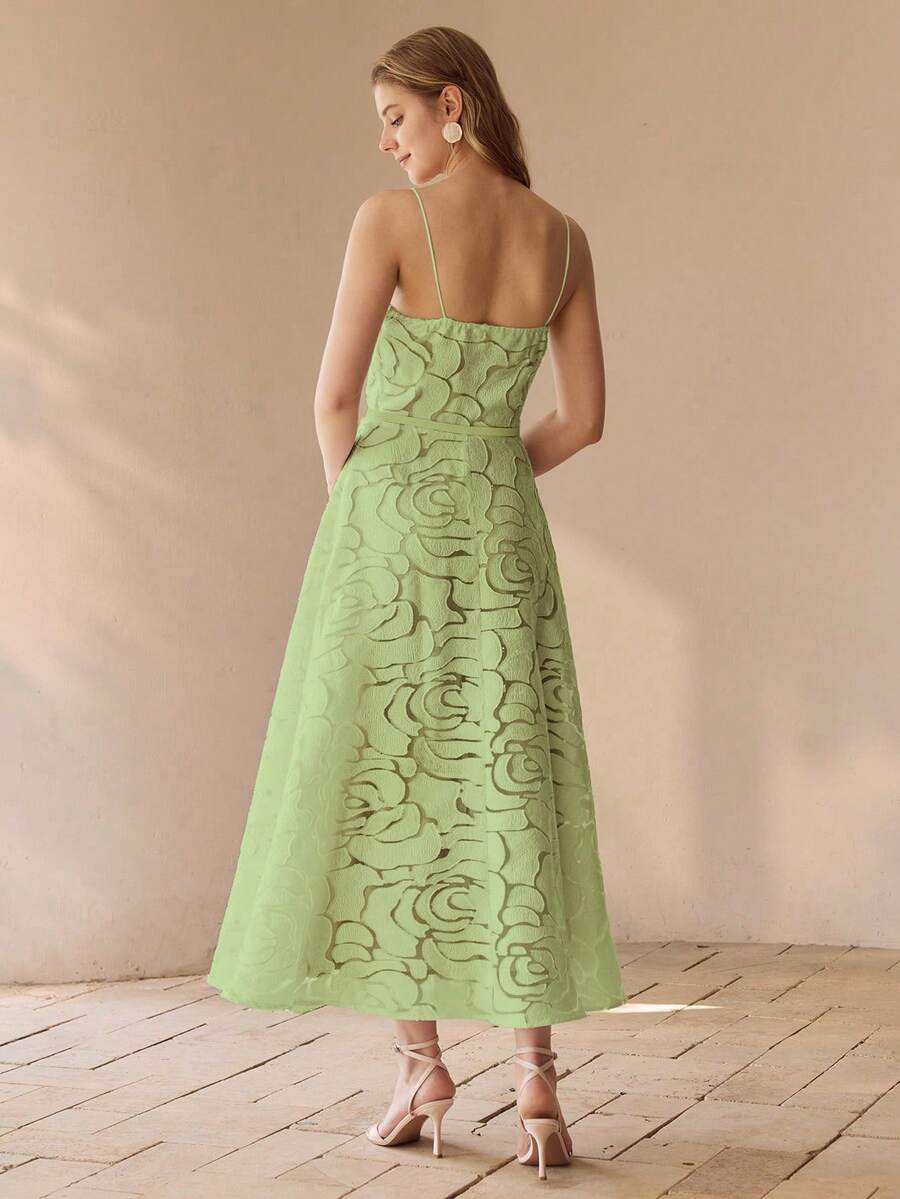 MOTF PREMIUM FRENCH ELEGANT ELEGANT DRESS, STRAPLESS ROSE FLORAL A-LINE GOWN FOR LADIES - Green - View 2