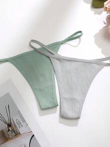 Snug Zone 12pcs Women's Ribbed Thong Panties - Multicolor - View 5