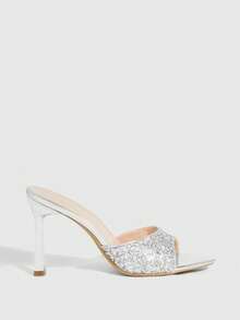 CUCCOO SZL 女士鞋履 春夏新款银色亮片一体式露趾高跟凉鞋拖鞋 时尚舒适 百搭性感派对女士凉鞋 露趾凉鞋 春季鞋履 - 格麗特銀 - 查看 4