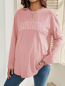 Áo thun cho con bú cổ tròn tay dài in chữ - Hồng - Xem 3