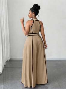 Maweii Plus Size Sexy Off-The-Shoulder Bow Jumpsuit - Khaki - View 6