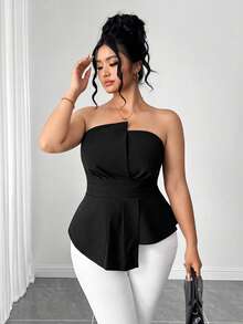 Elenzga Blusa de tubo de unicolor elegante para tallas grandes en verano - Negro - Ver 6