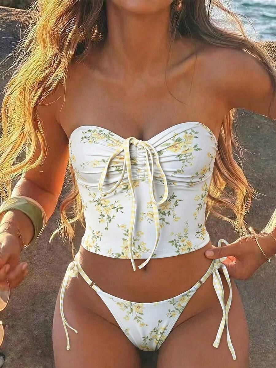 Swim Mod Conjunto de tankini con diseño de cordón para niña dulce de playa - Multicolor - Ver 1