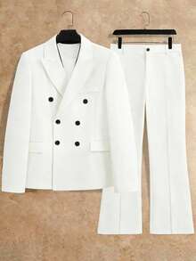 HUEFORM Men's Black Woven Twill Business Formal Suit Set - White - View 5