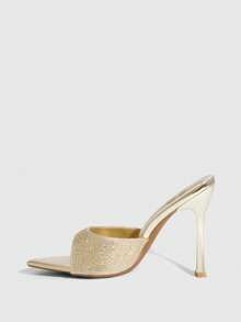 CUCCOO SZL 女士尖头细高跟鞋，金色水钻装饰，性感时尚，优雅女士高跟凉鞋，可搭配裙子，日常百搭，性感宴会派对女士凉鞋 - 金色 - 查看 9