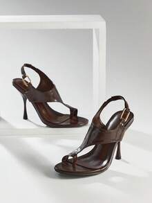 SHUZIA Dép xỏ ngón nữ thời trang có khóa điều chỉnh, thích hợp mang hàng ngày vào mùa xuân hè. - Cà phê nâu - Xem 3