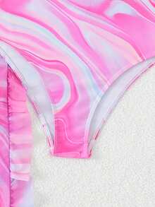 SHEIN 少女三件套比基尼，粉色荷叶边三角上衣和下装，长款纱笼，时尚优雅泳装，适合游泳、度假、夏季穿着（随机印花） 女士游艇派对服装 女士夏季服装 女士夏季沙滩套装 邮轮服装 - 玫紅色 - 查看 3