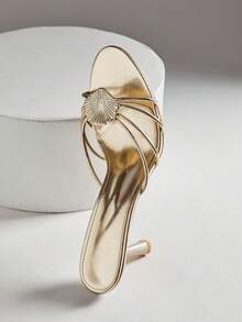 SHUZIA Sandal cao gót đế nhọn trang trí vỏ sò thanh lịch dành cho nữ. - Vàng - Xem 7