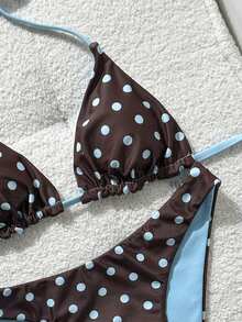 Swim Mod Bộ bikini nữ cổ yếm cạp cao in họa tiết ngẫu nhiên, thích hợp cho mùa xuân/hè. - Nhiều màu - Xem 4