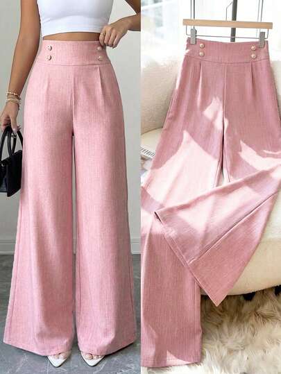 Elenzga Quần ống loe cạp cao dành cho nữ, chất liệu sợi tre, điểm nhấn khóa kim loại, thiết kế tôn dáng, thanh lịch, thích hợp cho Ngày Valentine, Lễ Phục Sinh, Ngày Lao động, Sinh nhật, các dịp trang trọng, trang phục giáo viên, trang phục học sinh, mùa xuân/hè.