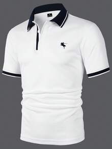 Manfinity Mode Men's Contrast Color Polo Shirt, Suitable For Home, Outing, Office Wear - White - View 7