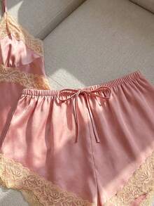 Resyla 对比色蕾丝缎睡衣套装/睡衣套装 - 淺粉色 - 查看 5