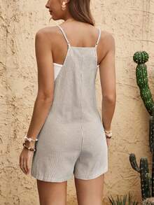 Boho Mama Maternity Summer Casual Vacation Striped Print Jumpsuit - Coffee Brown - View 7