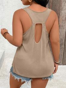 Linhara CURVE Plus Size Sleeveless Top, Comfortable & Fashionable Texture, Versatile Flattering Backless Design, Suitable For Commute, Dating, Vacation - Brown - View 2