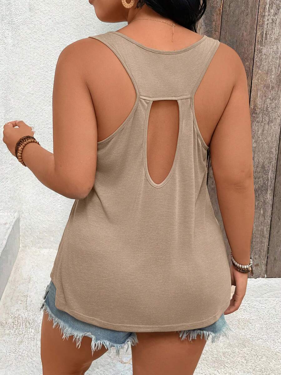 Linhara CURVE Plus Size Sleeveless Top, Comfortable & Fashionable Texture, Versatile Flattering Backless Design, Suitable For Commute, Dating, Vacation - Brown - View 1