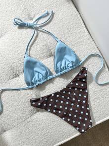 Swim Mod Bộ bikini nữ cổ yếm cạp cao in họa tiết ngẫu nhiên, thích hợp cho mùa xuân/hè. - Nhiều màu - Xem 3