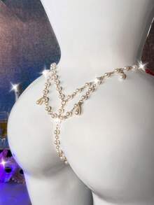 MidnightGlam Conjunto de lencería con adorno de perlas falsas, tanga sin entrepierna, disfraz de stripper con strass, conjunto de lencería con cadena, lencería sexy para mujer, para adultos, luna de miel, cita, noche caliente - Burdeos - Ver 4