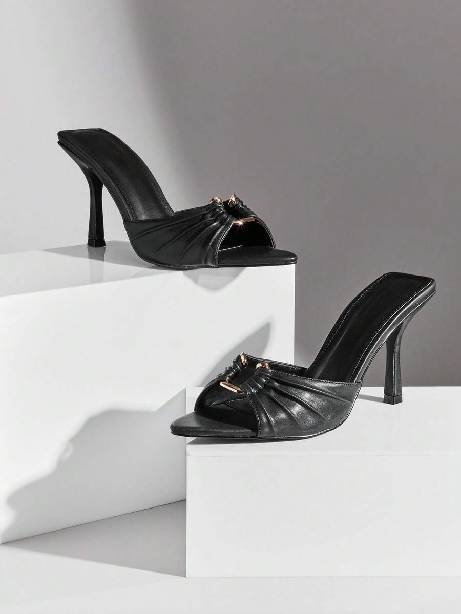 SHUZIA Giày sandal cao gót mũi nhọn màu đen giả da PU sang trọng dành cho nữ, thích hợp cho khiêu vũ, nghỉ dưỡng, dự tiệc, đám cưới, công sở. - màu đen - Xem 1