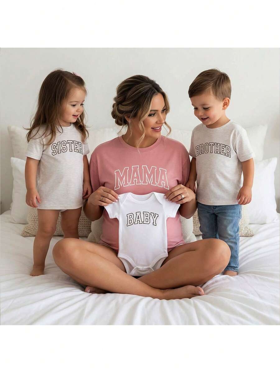 Áo cho bà bầu tay ngắn cổ tròn in họa tiết đơn giản - Hồng - Xem 1