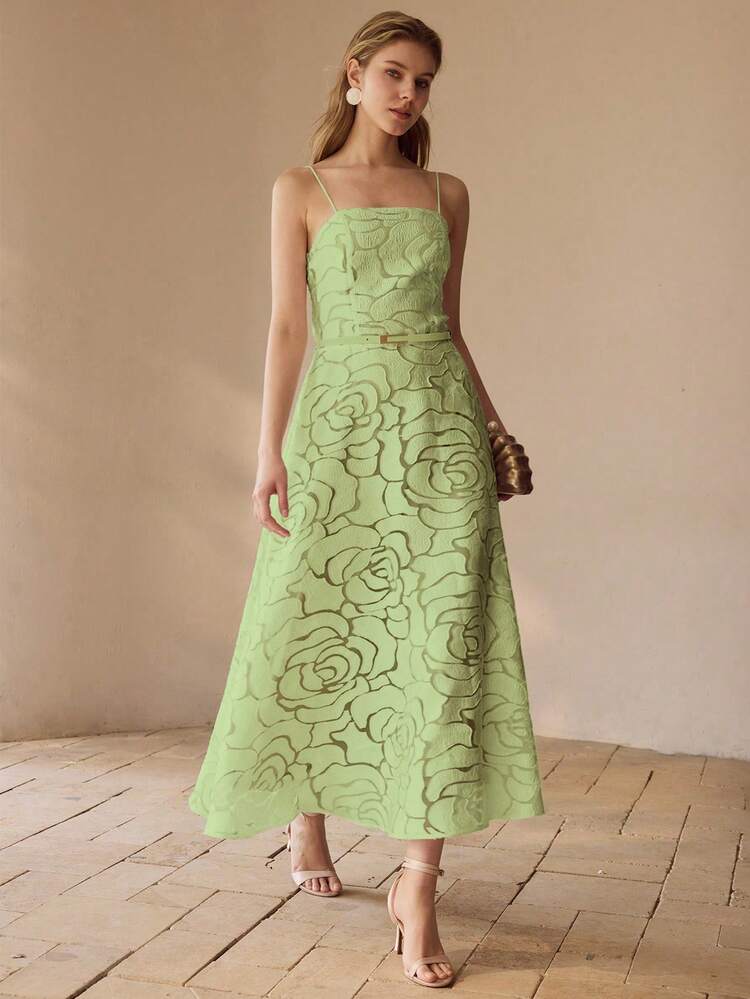 FRENCH ELEGANT ELEGANT DRESS, STRAPLESS ROSE FLORAL A-LINE GOWN FOR LADIES