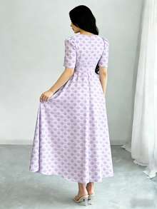 Modelyn Đầm ngắn tay cổ chữ V phối ren họa tiết hoa nhí, đầm dài nữ họa tiết hoa nhí, thích hợp cho kỳ nghỉ hè và mặc hàng ngày. - Nhiều màu - Xem 2