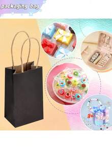 50个黑色牛皮纸袋，礼品袋、购物袋、食品袋、外卖袋，适用于生日、婚礼、派对礼物、烘焙和零食包装，可手绘DIY，适合派对、节日、家庭聚会等场合。 - 黑色牛皮紙 - 查看 8