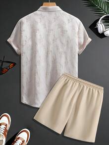 Manfinity RSRT Men's Fashion Casual Vacation Jacquard Short Sleeve Shirt And Shorts Set Mens Two Piece Outfits Men Summer Outfits Set Short Sets For Men Man Clothes Outfit Set Men Vacation Outfits Sets Old Money,Daily Leisure, Weekend Trips, Outdoor Activities, Travel Expeditions, Relaxed Work Environments Or Semi-Formal Occasions, Boyfriend/Husband Gift, Anniversary /Birthday Gift Party Summer Vacation Holiday,Wedding,Spring To Summer,Easter,Y2k,Vintage - Multicolor - View 2